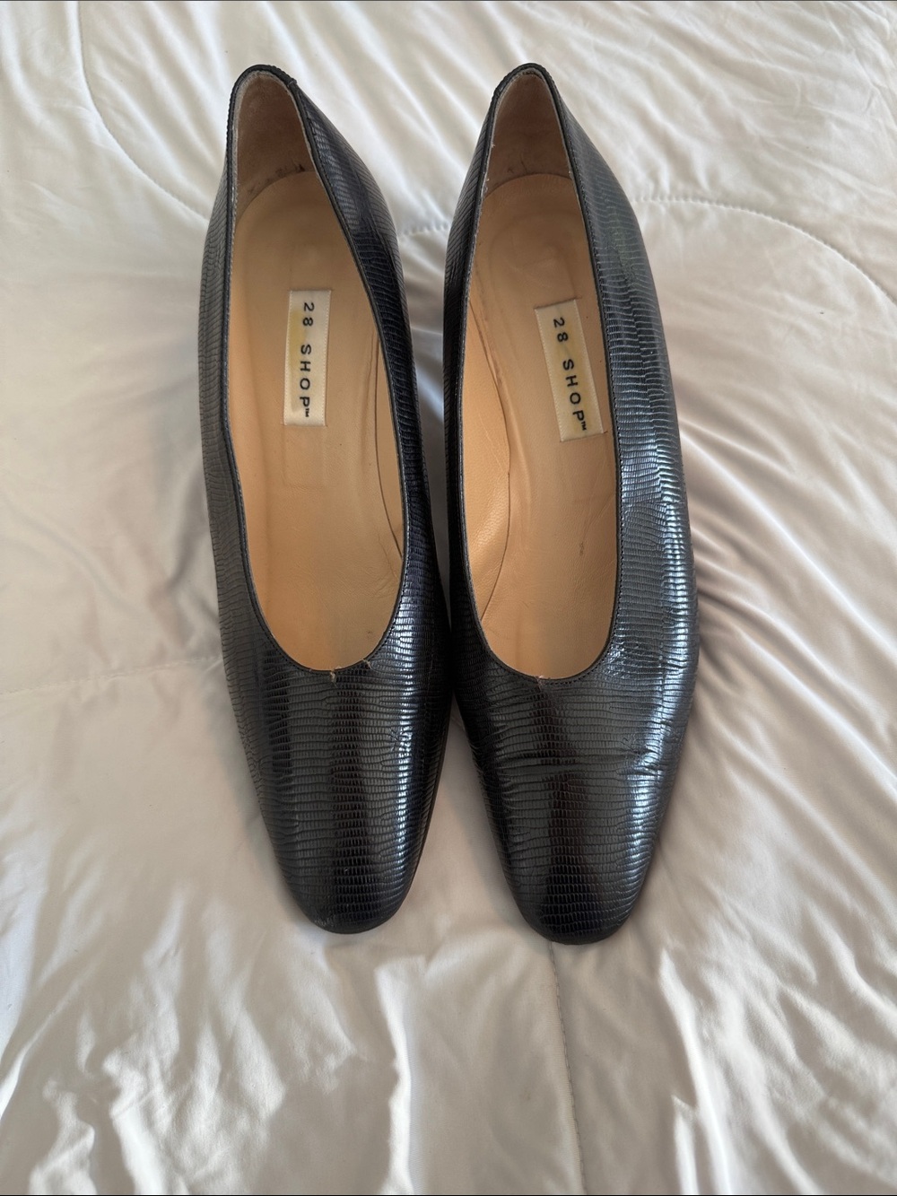 28 Shop Black Lizard-Texture Mid-Heel Pumps